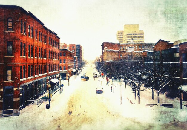 Photo city street covered with snow in winter season