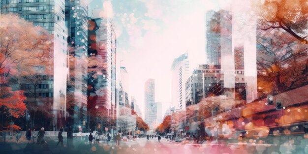 A city street filled with lots of tall buildings Generative AI image