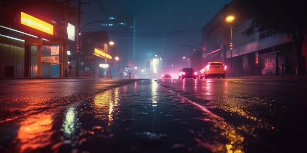 City street at night after rain