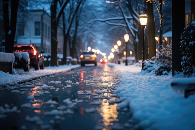 雪が降った後の街の夜景