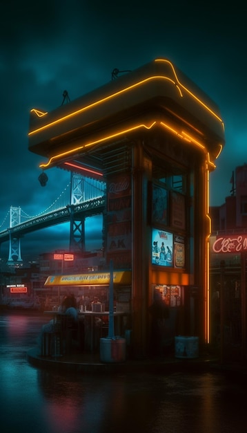 A city street scene with a neon sign that says ocean street.