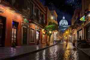 Photo a city street with a building that says dome