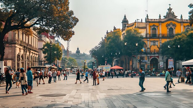 Photo a city street with a lot of people on it