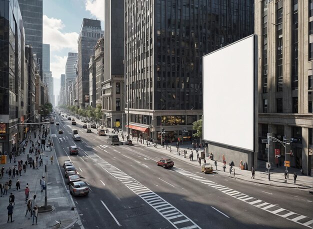 Photo a city street with tall buildings and a billboard