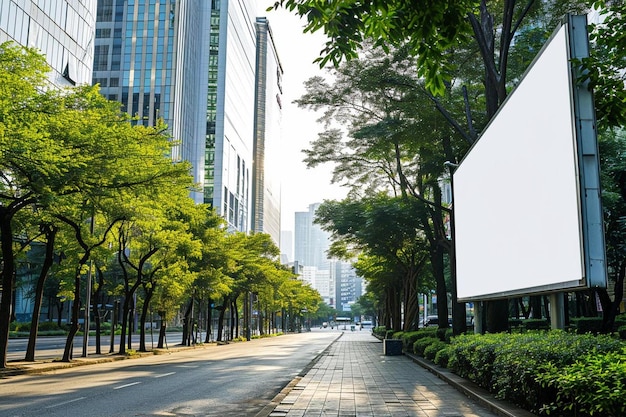 Photo a city street with tall buildings and trees