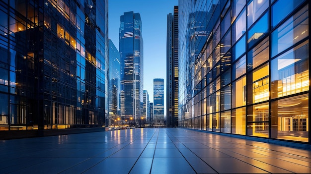 Photo a city street with a walkway that has a glass walkway