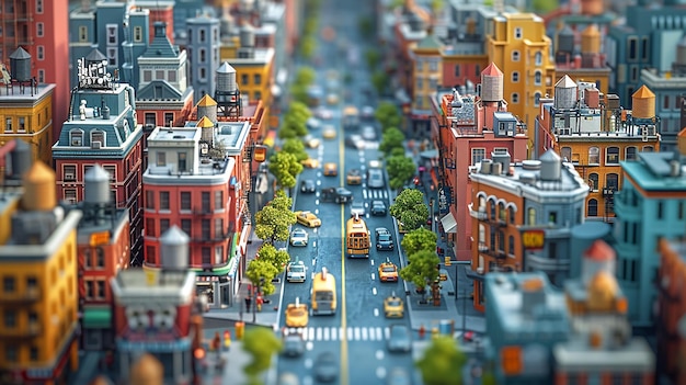 a city street with a yellow bus and a yellow bus on the road