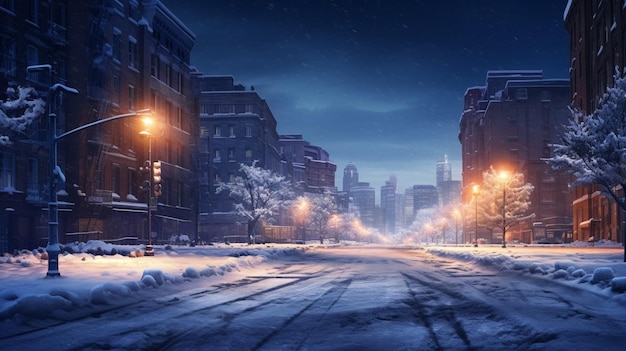 Городские улицы покрыты снегом.