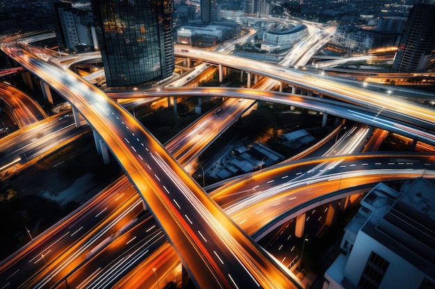 Above City transport junction road aerial view with car movement Transport industry