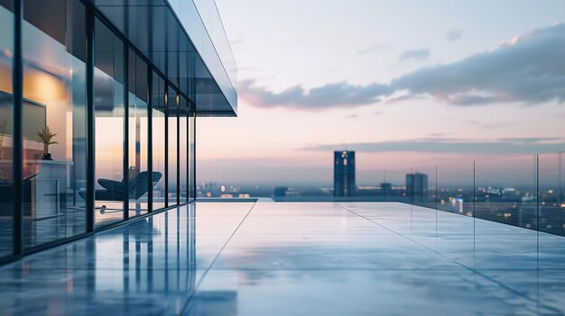 City View from GlassWalled Rooftop Deck