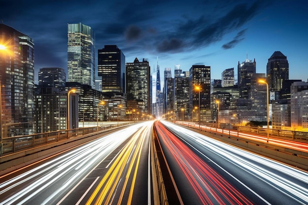 City view at night with traffic and trail light