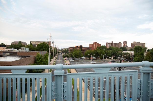 City view with parking lot