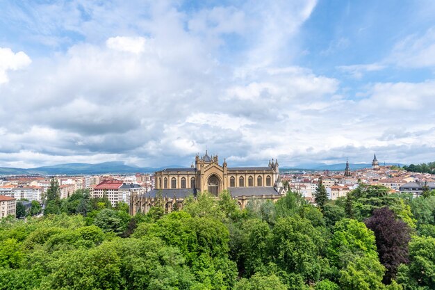 City of VitoriaGasteiz Aerial view of La Florida and Cathedral of Mary Immaculate Araba