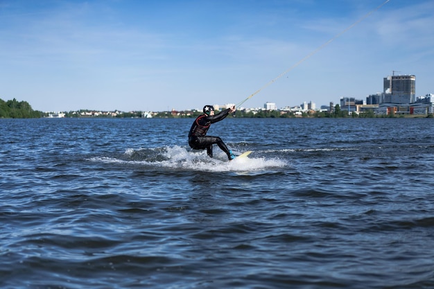 City wake park A man rides a wake