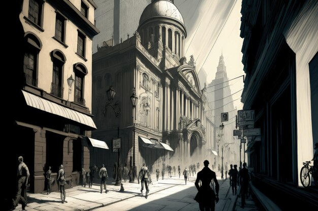 City walking concept drawing