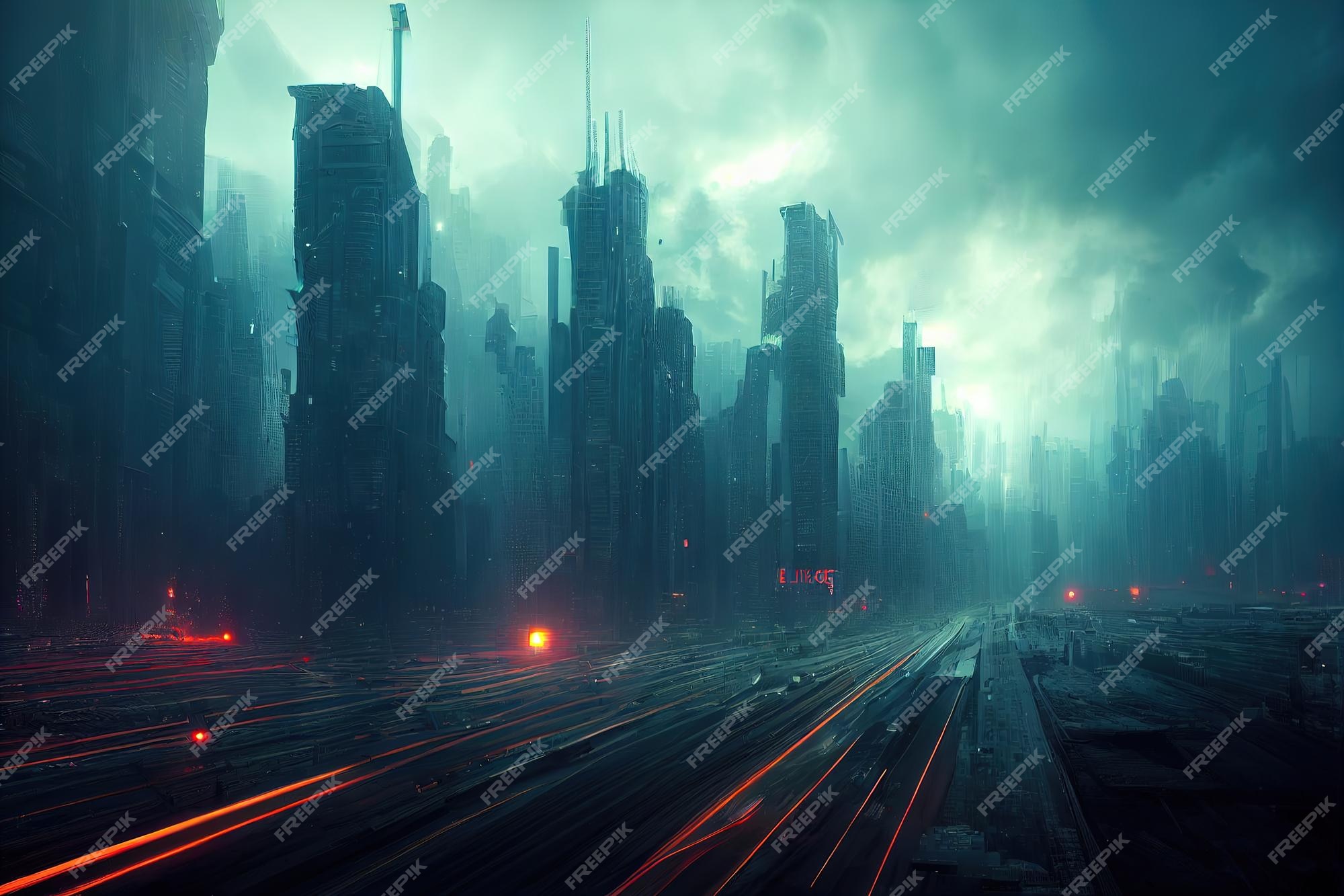 Premium Photo | City wallpaper dystopian futuristic cyberpunk city at night  3d rendering raster illustration