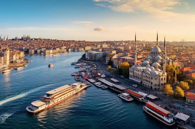 Photo a city with boats and a city in the background