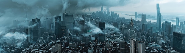 A city with buildings under cloudy sky