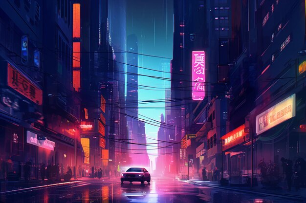 The neon-lit streets of a cyberpunk anime night city with this captivating 4K  wallpaper generated ai 26481509 Stock Photo at Vecteezy