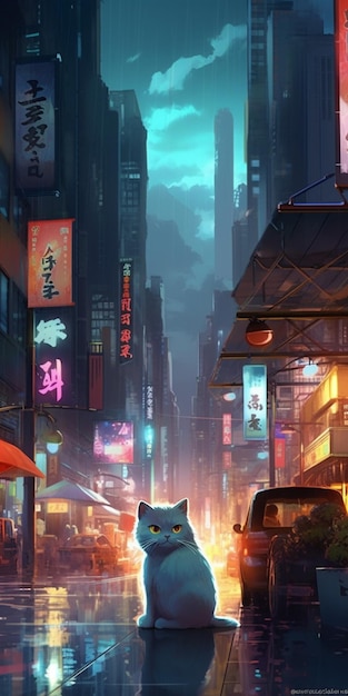 A city with a cat on the street