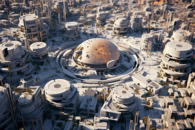 A city with a dome on the top of it