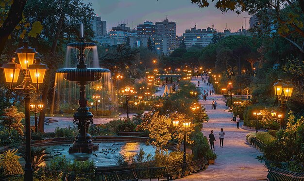 Photo a city with a fountain that has a fountain in it