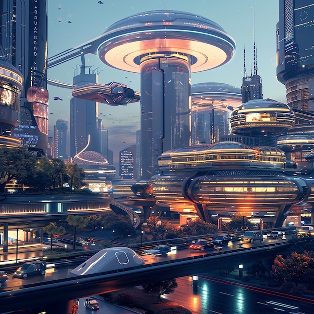 a city with a futuristic building and a futuristic building with a futuristic design