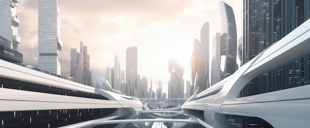 A city with a futuristic city in the background