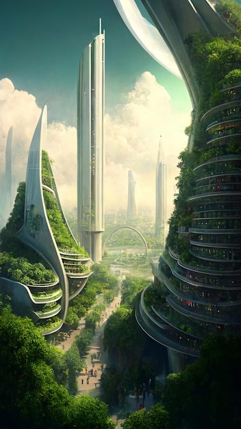 A city with a green city on the top