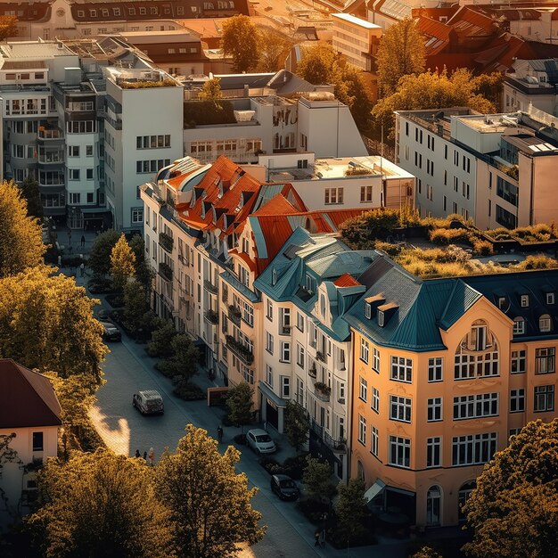 Photo a city with a lot of buildings and trees in front of it