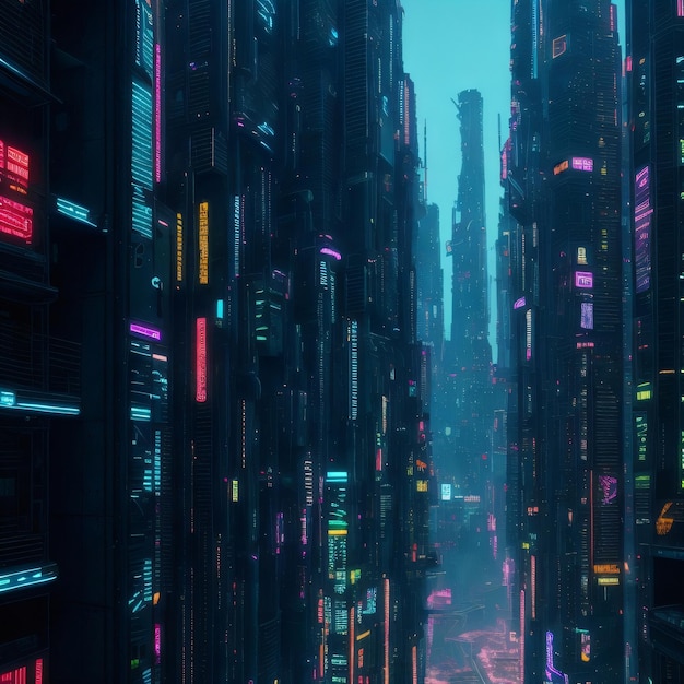 A city with a lot of neon lights on it