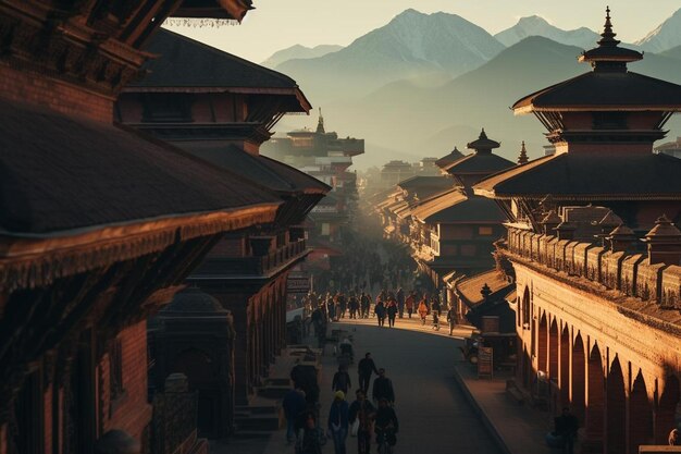 Photo a city with a mountain in the background