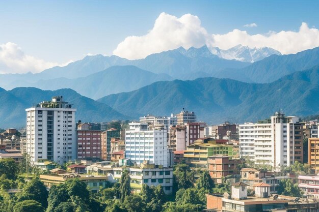 Photo a city with mountains in the background and a mountain range in the background