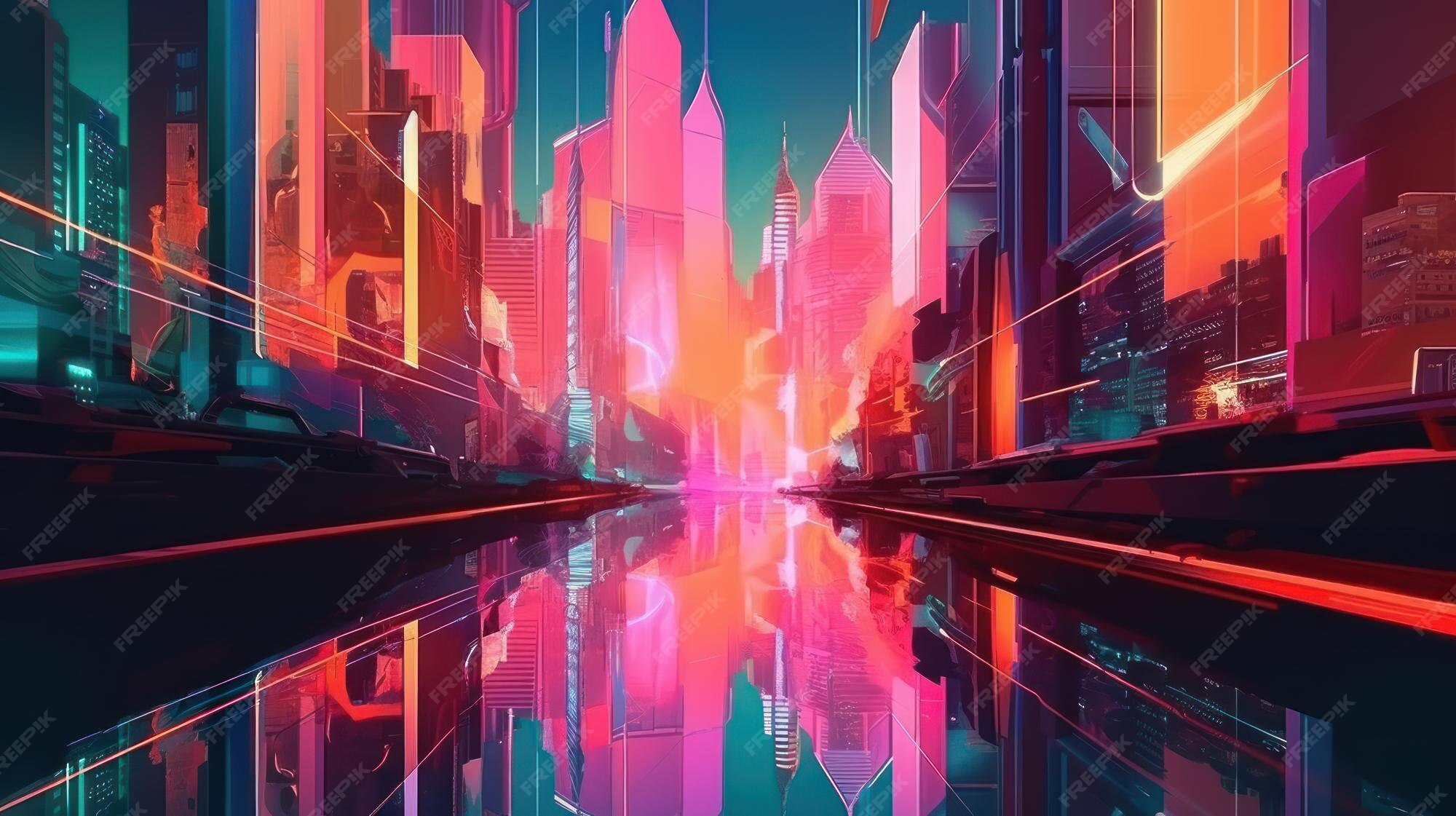 Premium Photo A city with a neon light and a city in the background