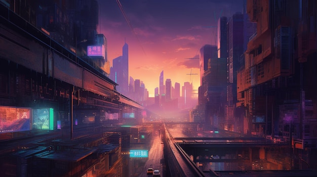 Cyberpunk city street. Sci-fi wallpaper. Futuristic city scene in a style  of pixel art. Urban scene. Generative AI. 22451635 Stock Photo at Vecteezy