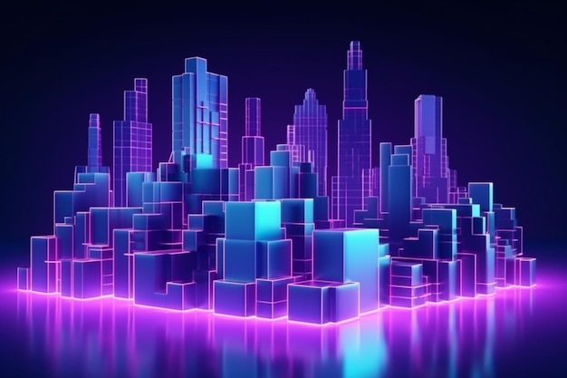Город с фиолетовым свечением и надписью Чикаго.