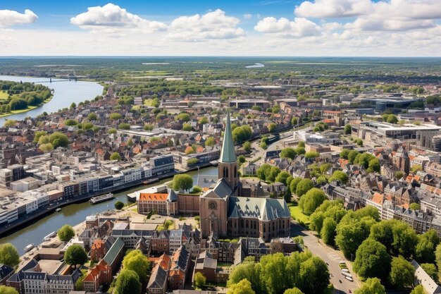 Photo a city with a river and a church on the top of it