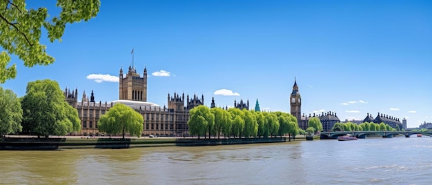 Photo a city with a river and a clock tower in the background