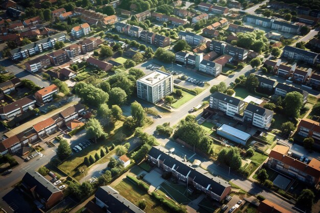 Photo a city with a road and houses in the foreground