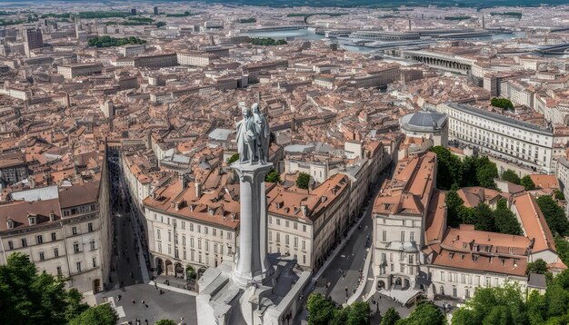 Photo a city with a statue on the top of it