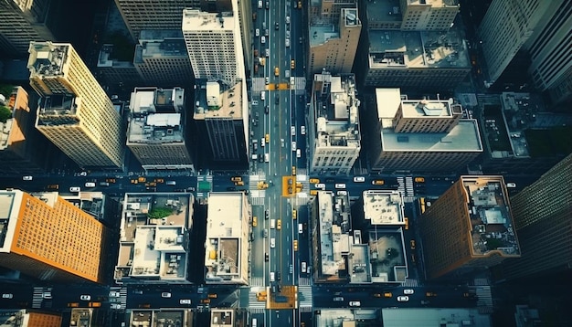 a city with a street with a building and a street with a building in the middle