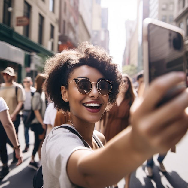 City Woman Taking a Public Selfie