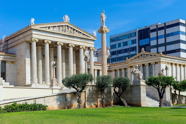 Cityscape Academy of Sciences in the city of Athens in neoclassic style on a sunny day Greece