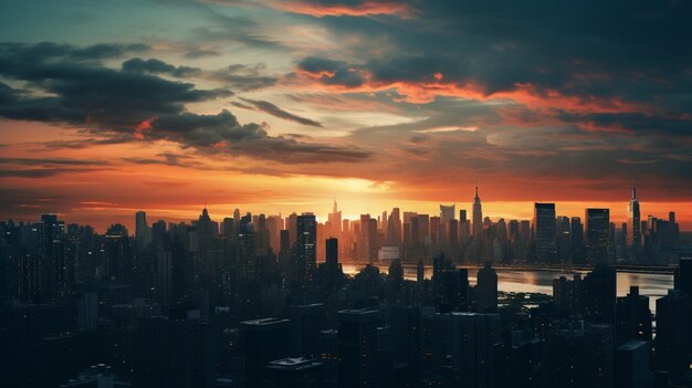 写真 日の出の都市風景の背景