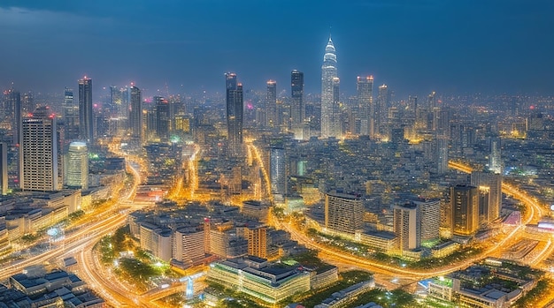 Cityscape bij nacht in Bangkok Thailand