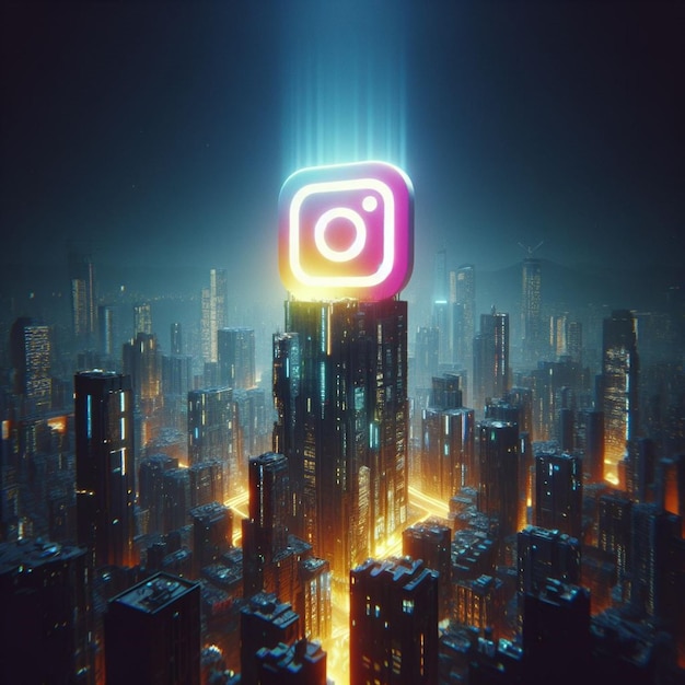 cityscape brilliance photography capturing Instagram logo as a symbol of hope in a cyberpunk city