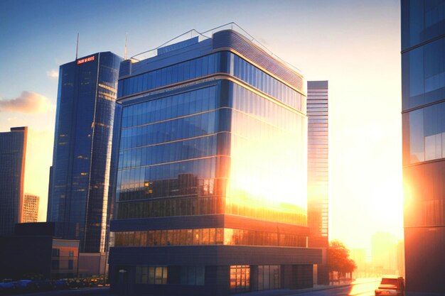 cityscape corporate modern building office sunset