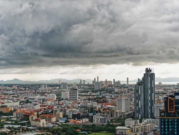 Cityscape in Dark Cloud Stormy Weather