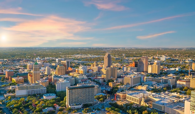 Cityscape of downtown San Antonio in Texas USA at sunset