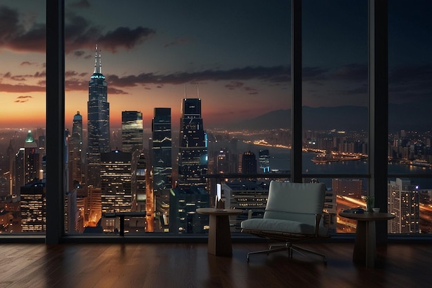 Cityscape Elegance Stylish Workspace with a View